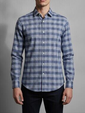 Boss-Hugo Boss Mens Sz L Sharp Fit Shirt Blue Plaid All Cotton Button Up